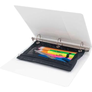 Imagem de ADVANTUS Bolsa para fichário com zíper com rebites, 19 x 25 cm, preta com frente transparente, pacote com 3 (63067)