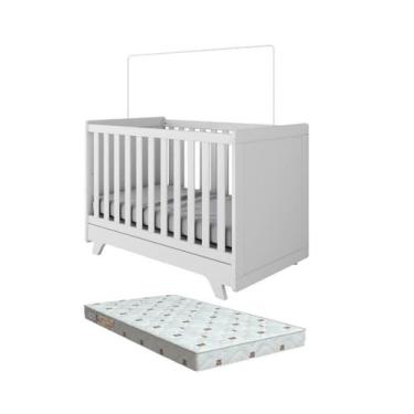 Imagem de Berço Moveis Peroba Retro Americano 3X1 MDF + Colchão, Branco