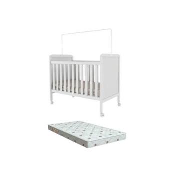 Imagem de Berço Moveis Peroba Cloe Americano 3X1 MDF + Colchão, Branco