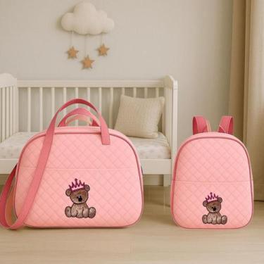 Imagem de Kit Bolsa E Mochila para Bebê Saida Maternidade Urso Bordada - Satuko,