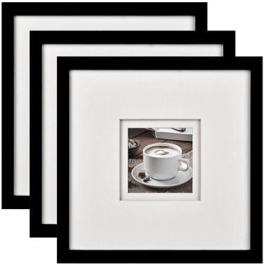 Imagem de Porta-retratos Yaetm 12x12cm com tapete 5x5cm preto, pacote com 3