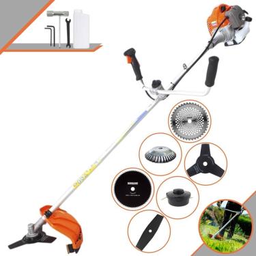 Imagem de Roçadeira Multifunções Vulcan VR430P À Gasolina 2T 43cc 1,7HP 10.000rpm Com Carretel + Kit 4 Lâminas de Cortes + Escova de Aço Para Pavers e Calçadas