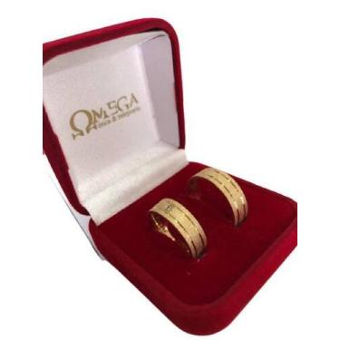 Imagem de Par de Alianças Quadradas em Ouro 18K  - 14,6 Gramas, Dourado