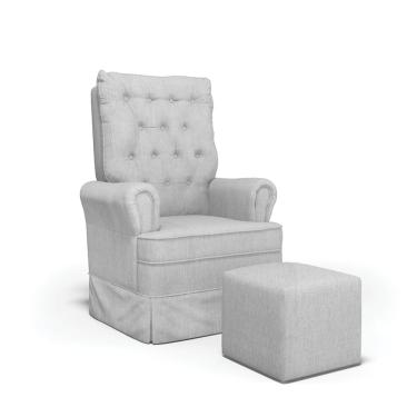 Imagem de Poltrona de Amamentação com Balanço e Puff Laura Linho Cinza TC185 Base de Madeira - D'Rossi