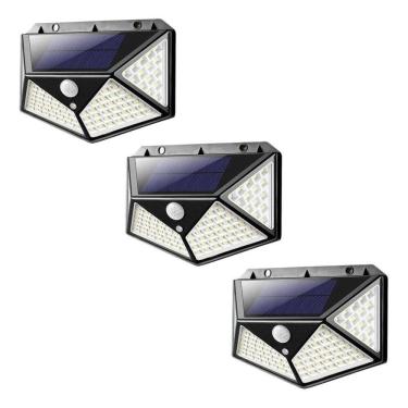 Imagem de Kit 3 Luminária Solar Luz Refletor 100 Led Jardim Com Sensor