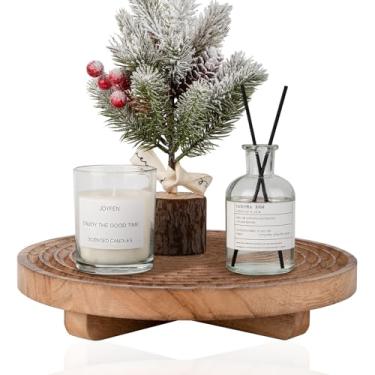 Imagem de Bandeja decorativa redonda para decoração de banheiro de fazenda, suporte de madeira, organizador de bancada de cozinha para perfume, vela, planta, sobrancelha de 23 cm