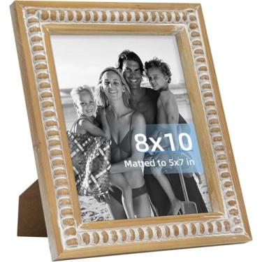 Imagem de UPPER DECOR Porta-retrato com tapete de 20 x 25 cm, moldura de madeira para casa de fazenda com borda de contas e cavalete traseiro para exibição de fotos de 20 x 25 x 17 cm, moldura de família de 20