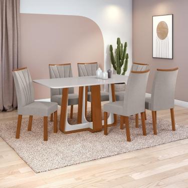 Imagem de Conjunto Jantar Easy Pop 170x90 Vidro/mdf 6 Cadeiras Veludo Capuccino Frassino/off White