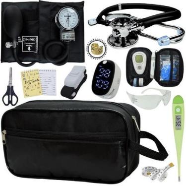 Imagem de Kit Enfermagem Aparelho de Pressão Estetoscópio Medidor Glicose Comple