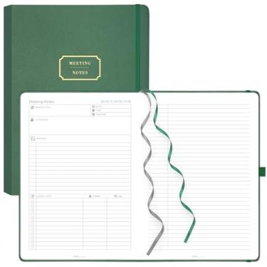 Imagem de EMSHOI Caderno de reuniões para trabalho com itens de ação – 240 páginas A4 grande planejador de projetos agenda agenda caderno de trabalho para mulheres homens escritório negócios, capa dura de couro