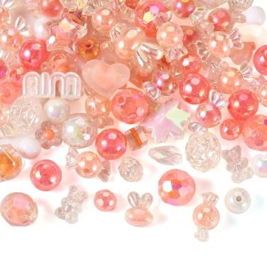 Imagem de 60 peças de contas de acrílico sortidas para fazer chaveiros, contas de bolha redondas facetadas de cor AB, urso fofo, coelho, rosa, doce, contas espaçadoras de plástico, contas estéticas para brincos