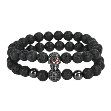 Imagem de Conjunto de pulseiras de pedra vulcânica de caveira de olho vermelho, 19cm, Pedra, Sem Pedra Preciosa