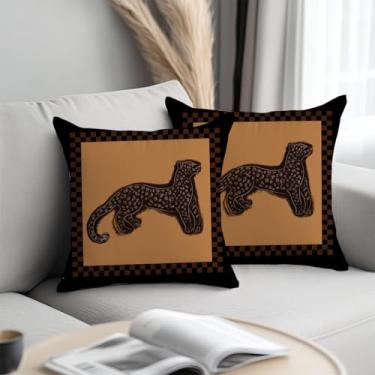 Imagem de Capas de almofada vintage marrom 45,7 x 45,7 cm, grade animal abstrata, capas quadradas, almofadas decorativas elegantes para sofá, sala de estar, quarto