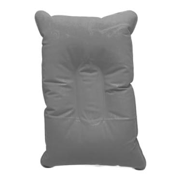 Imagem de Travesseiro Almofada Inflável de PVC Aveludado para Viagem, 31 x 20 cm, Dobrável e Compacto, Cinza