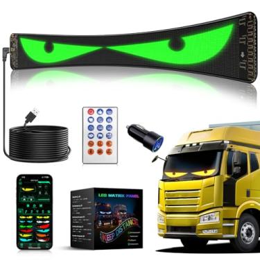 Imagem de DJWFARR Olhos de LED para para-brisas de carro, 1 peça de luz diabo de 133.0 cm x 19.2 cm, visor de LED programável flexível para carros e caminhões, tela de rolagem personalizada para Lightride Eyes