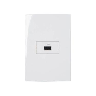 Imagem de Tomada Carregador Usb-a Margirius Sleek 2a 10w Com Placa 4x2 Branca