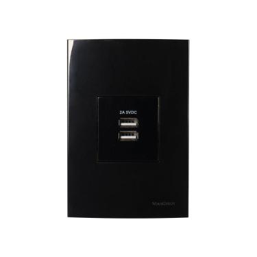 Imagem de Tomada Duplo Carregador Usb-a Margirius Sleek 2a 10w Com Placa 4x2 Preto Ebony