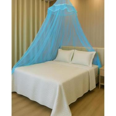 Imagem de Mosquiteiro de Teto Filó Renda Simples com Elástico – Para Cama Casal e Solteiro | Proteção, Conforto e Estilo no Quarto(Azul)