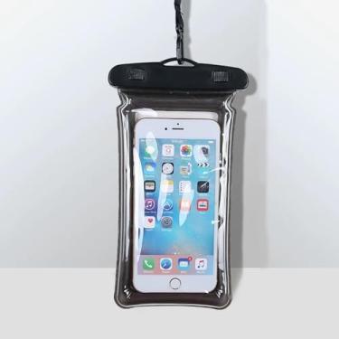 Imagem de Capa de telefone impermeável, bolsa seca universal à prova d'água com alça de pescoço, ornamento luminoso para proteção de jogos aquáticos (preto)