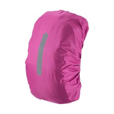 Imagem de Capa de chuva impermeável 30-40L, capa de mochila antiderrapante com alça refletiva vertical, permanece seca para caminhadas, acampamento, caça, P, rosa vermelha