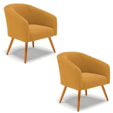 Imagem de Poltrona Para Sala Pé Palito Castanho Kit 2 Stella Bouclê Mostarda D03 - D'rossi