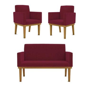 Imagem de Kit Sofá Namoradeira + Poltrona Reforçada ? Sala De Estar Cor:marsala