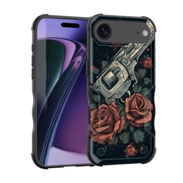 Imagem de EFGWSDER Capa para iPhone Air, [camada dupla][proteção contra quedas de grau militar de 3,5 metros] Capa resistente à prova de choque para iPhone Air de 6,5 polegadas 2025, armas e flores rosa