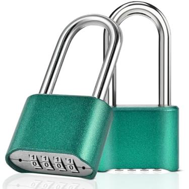 Imagem de Faburo Fechadura de combinação de 2 peças, cadeado de combinação resistente de 4 dígitos, cadeado de combinação de fechaduras à prova d'água para cercas externas, armários, galpões, academia