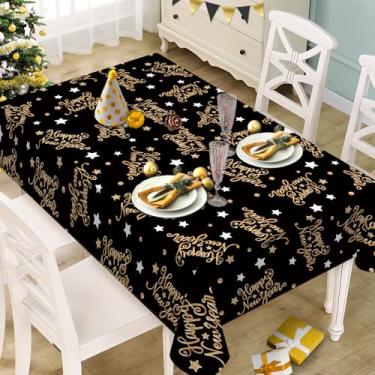 Imagem de Livcoz Toalha de mesa retangular de ano novo de 2026, 152 x 213 cm, toalha de mesa decorativa de bolinhas douradas, decoração de mesa de jantar de Natal e inverno, decoração de festa de piquenique