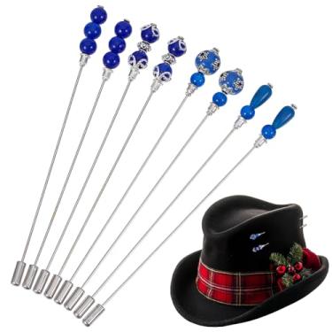 Imagem de DELORIGIN 8 peças de broche de chapéu olho de gato azul 12 cm acrílico contas de vidro lapela pino de latão decorativo longo agulha pinos para chapéu gravata cachecol crachá terno cardigã joias