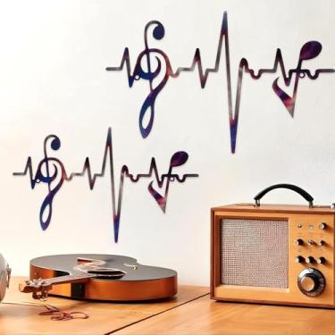 Imagem de 2 peças, notas musicais, metal, decoração de parede, placa, vintage, musical, batimento cardíaco, arte de parede, decoração de clave de agudos para estúdio, quarto, galeria, bar, festa de aniversário