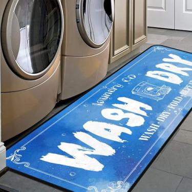 Imagem de Tapete longo para lavanderia tapete de área antiderrapante tapete impermeável para casa de fazenda para cozinha 182,88 cm x 60,96 cm (azul-1)