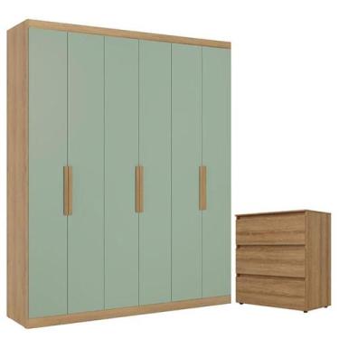 Imagem de Guarda Roupa Casal Milan 6 Portas Capuccino Menta e Cômoda Gaveteiro C