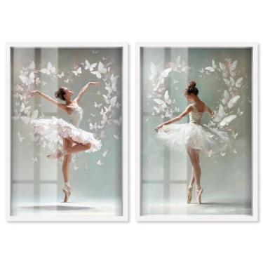 Imagem de Blush Pink Ballet Reverie Conjunto de 2 painéis Shadowbox Print Glam Wall Art por Art Remedy, moldura preta, 43 x 63 cm