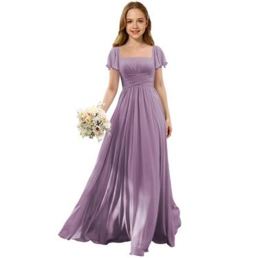Imagem de Vestido Augday Juniors Girl Long Chiffon Bridesmaid Dusty Purple