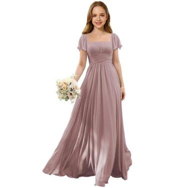 Imagem de Vestido Augday Girls plissado para festa de casamento em chiffon Dusty