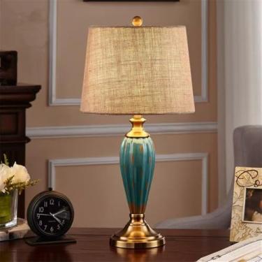 Imagem de Luminária de mesa contemporânea de cerâmica, estilo americano, luxuosa, com LED, para sala de estar, quarto, escritório, casa de campo, hotel ou mesa de cabeceira (Estilo 136B)