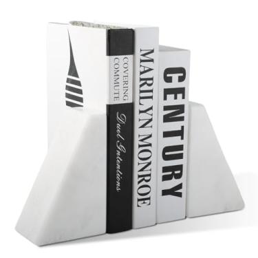Imagem de Karibiber Terminais de livros de mármore decorativos, suportes de livros exclusivos para prateleiras, suportes de livros de pedra branca para livros pesados, rolha pesada para decoração de estante de