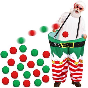 Imagem de Jogo Elf Pants Toss Leitee com 20 bolas de neve vermelhas e verdes