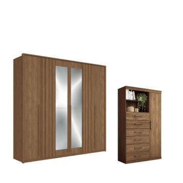 Imagem de Kit Cômoda E Roupeiro 6 Portas Rachel Jatoba