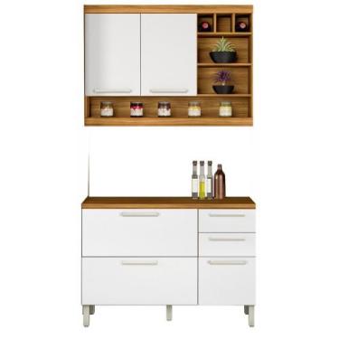 Imagem de Cozinha Modulada com 2 Peças Burguesa Premium MDF Nesher, Freijó com B