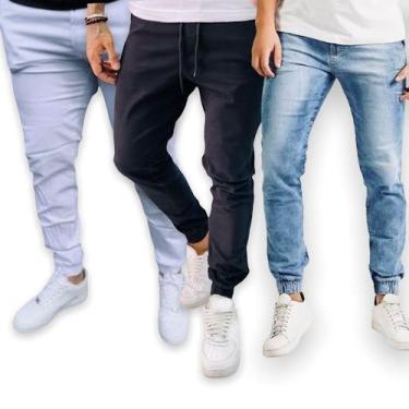 Imagem de KIT C/3 Calças Jeans Sarja Jogger Masculina Casual 15 - IRON, M, Preto