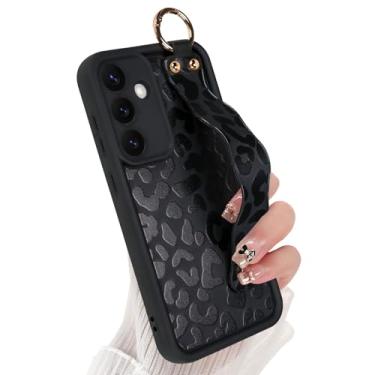 Imagem de Jefonha Capa de silicone para Samsung Galaxy S25 Plus com suporte, elegante capa de telefone leopardo guepardo para meninas e mulheres, alça de dedo ajustável à prova de choque, leopardo preto