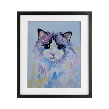 Imagem de Stupell Industries Gato pastel com olhos azuis impressão emoldurada preta sob vidro, design de Tatiana Roberts, 16 x 13