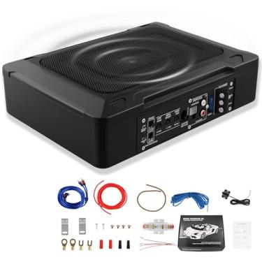 Imagem de LORPHEIR Subwoofer para carro de 1000 W de 20 cm, subwoofer fino ativo sob o assento com amplificador embutido, entradas de alto e baixo nível, solução de graves compacta para áudio de carro e