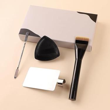 Imagem de Conjunto de 4 peças de pincéis de maquiagem – Pincel de base + paleta e bastão de mistura + Puff triangular, kit de ferramentas de beleza multifuncional para base de rosto