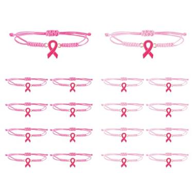 Imagem de Sariiraw 16 pulseiras de conscientização do câncer de mama pulseiras de fita rosa ajustáveis para eventos de arrecadação de fundos apoio ao sobrevivente, one size, Corda de cera, Sem Pedra Preciosa