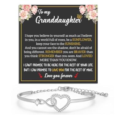 Imagem de LANWLOSI Pulseira To My Granddaughter exclusiva prata infinito coração presente com cartão significativo presentes de neta da avó e vovô presentes de aniversário Natal feriado ano novo para ela, Large