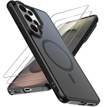 Imagem de Natbok Capa magnética para Samsung Galaxy S26 Ultra com 2 películas de vidro temperado, [compatível com MagSafe] Capa protetora fina à prova de choque para Galaxy S26 Ultra, preta