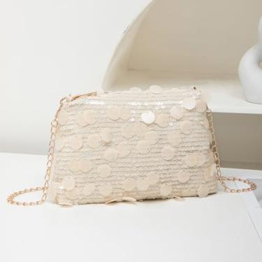 Imagem de Bolsa de mão feminina grande de lantejoulas para noite bolsa transversal com corrente de elos bolsa clutch glitter brilhante bolsa de formatura presente de festa de formatura, Bege